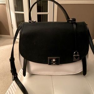 Michael Kors Black White and Grey Leather Crossbody Bag with handle.
